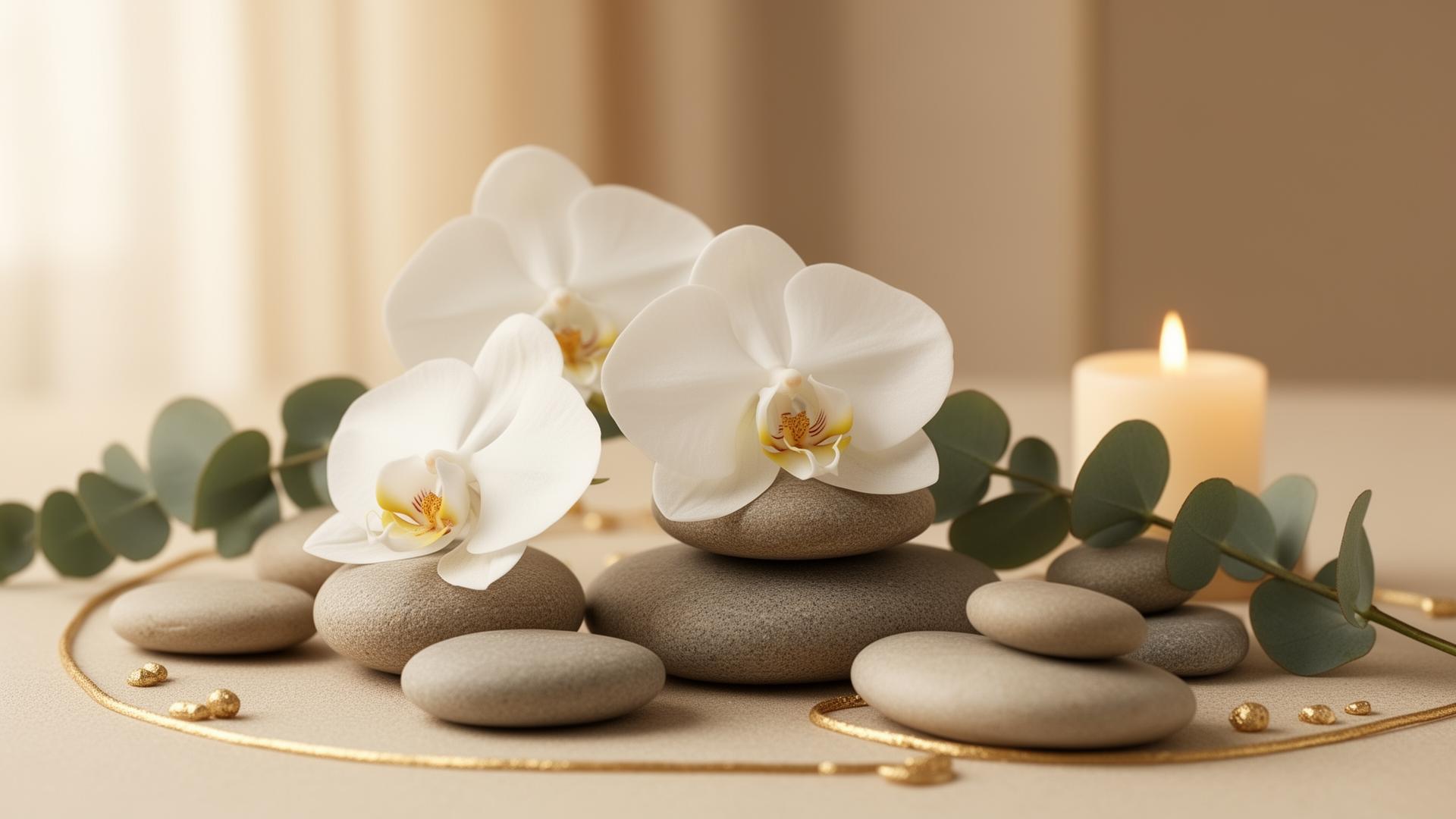 Ambiente spa con orquideas y piedras zen